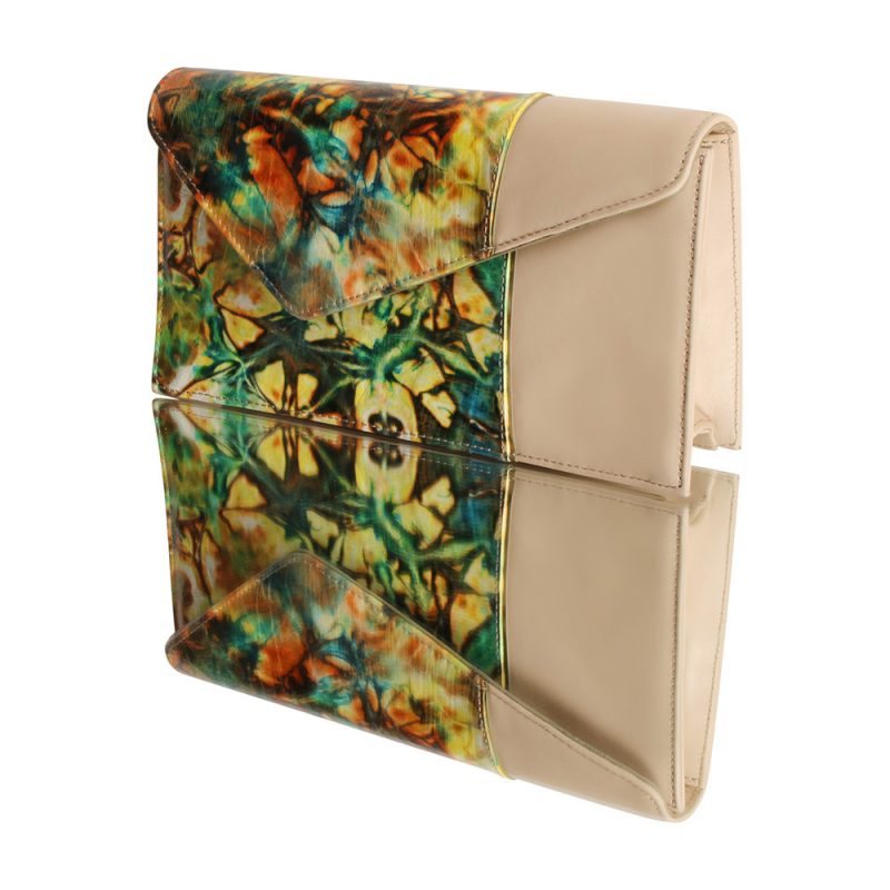 13011-17-Abstract-flower-print-leather-beige napa-leather-clutch-left