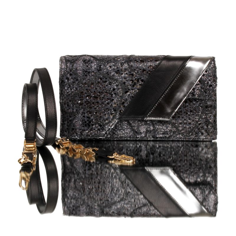 14006-10-cassandra-clutch-black-leather-hand painted genuine leather-joaquim-ferrer-front